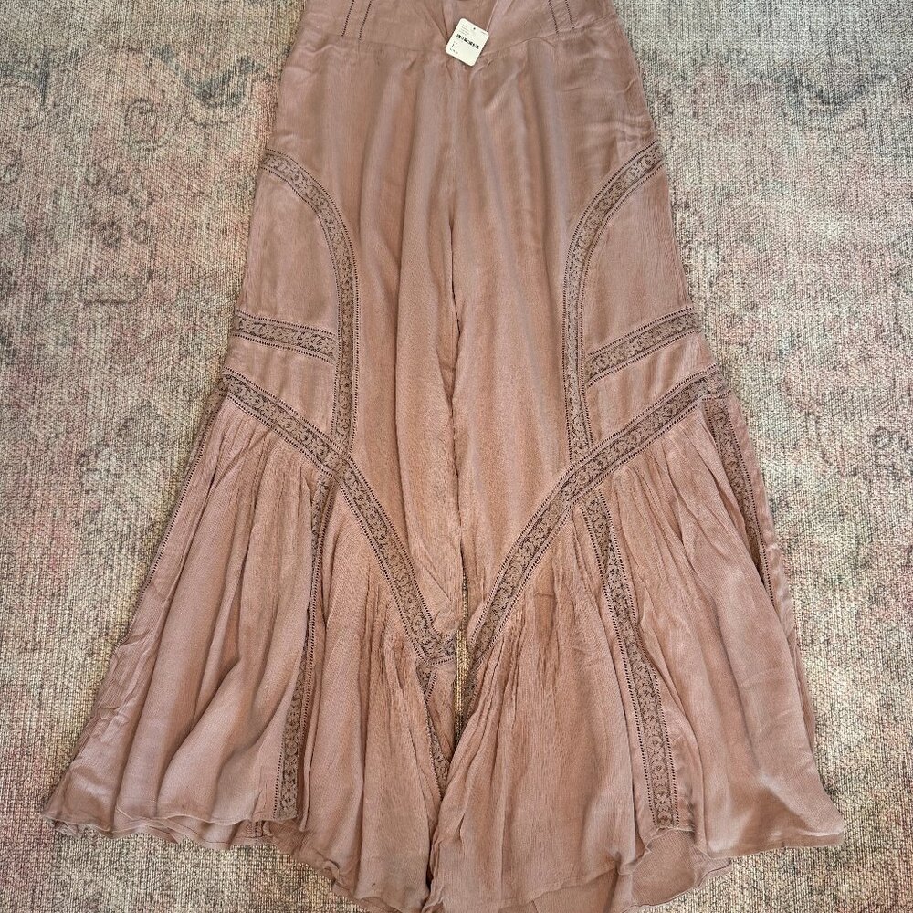 Free People Pink Rose Wide Leg Boho Pants - L - NWT